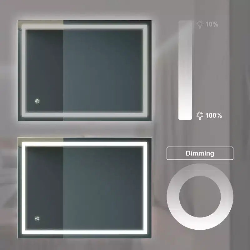 Specchio da bagno LED argentato, montaggio a parete, utente singolo, 32×24 pollici
