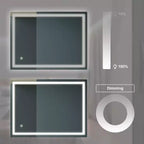 Specchio da bagno LED argentato, montaggio a parete, utente singolo, 32×24 pollici