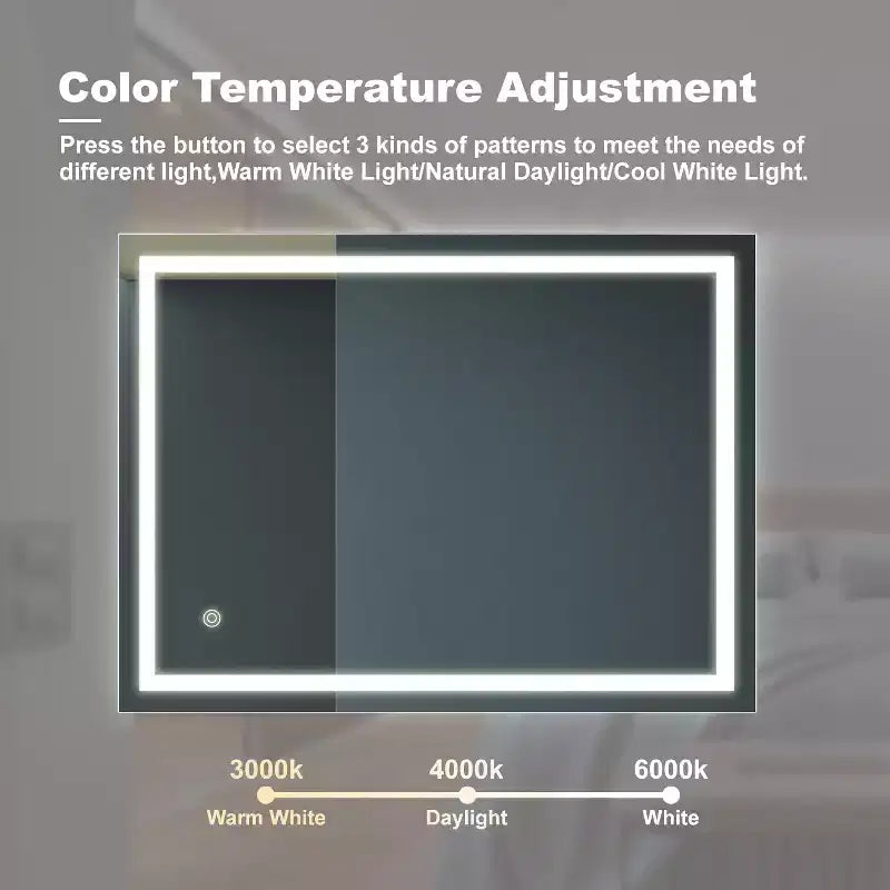 Specchio da bagno LED argentato, montaggio a parete, utente singolo, 32×24 pollici