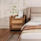 Acekool Set of 2 Nightstands with Fast Charging Type-C Port, Dual Outlets & 2 Rattan Drawers, Bedside Tables for Bedroom and Living Room