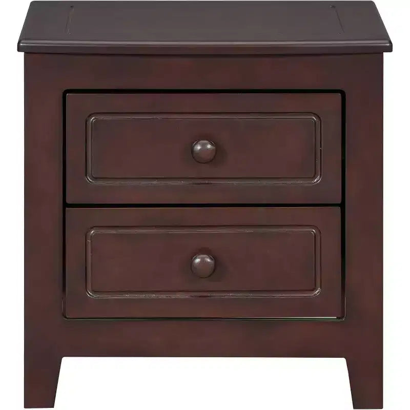 Comodino a 2 Cassetti Marrone Noce Mid-Century, Tavolino Comodino a Uso Singolo