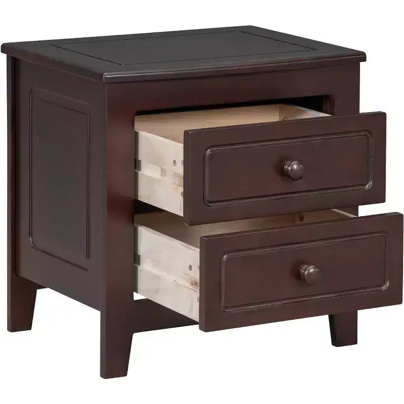 Comodino a 2 Cassetti Marrone Noce Mid-Century, Tavolino Comodino a Uso Singolo