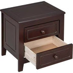 Comodino a 2 Cassetti Marrone Noce Mid-Century, Tavolino Comodino a Uso Singolo
