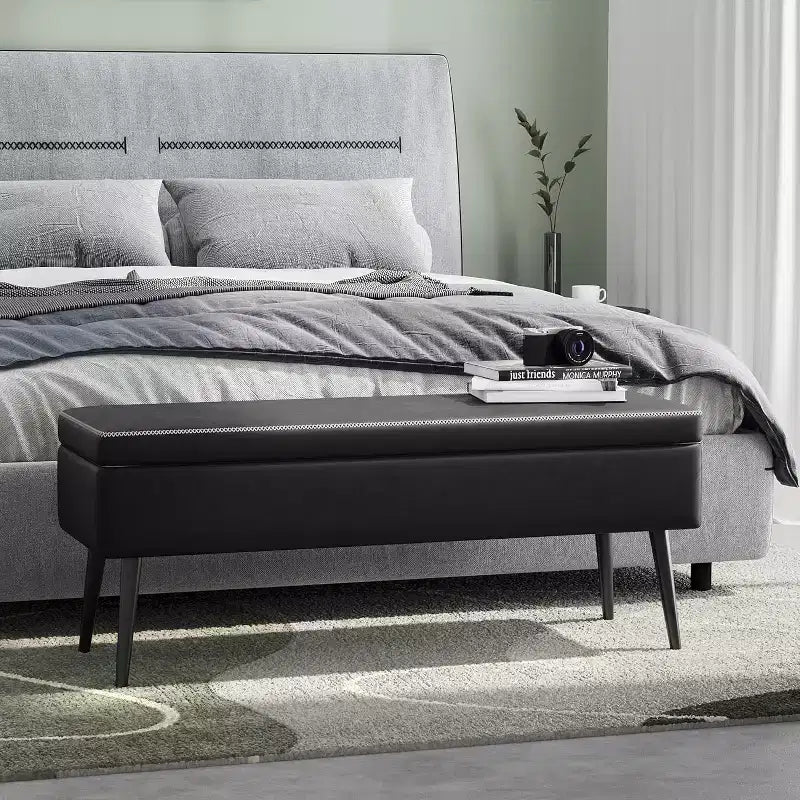 47.8 Storage Ottoman Bench with Leather Upholstery, Sturdy Hinges, Footrest Seat for Bedroom or Entryway
