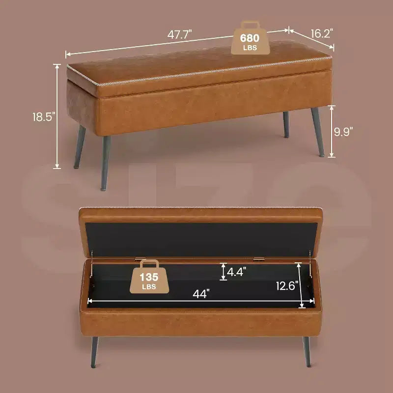 Panca/Contenitore in Ecopelle Marrone/Grigio, 2 Posti, 121,4 cm