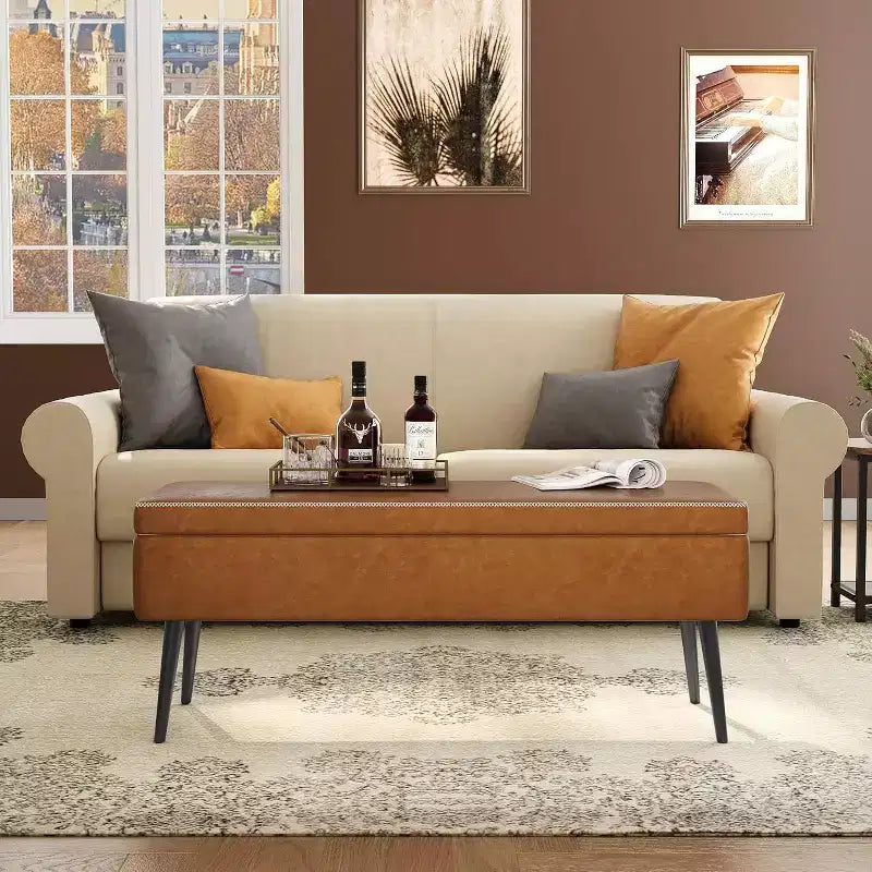 Panca/Contenitore in Ecopelle Marrone/Grigio, 2 Posti, 121,4 cm