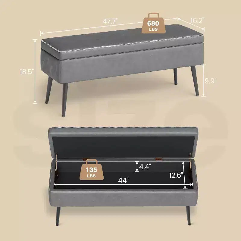 Panca/Contenitore in Ecopelle Marrone/Grigio, 2 Posti, 121,4 cm