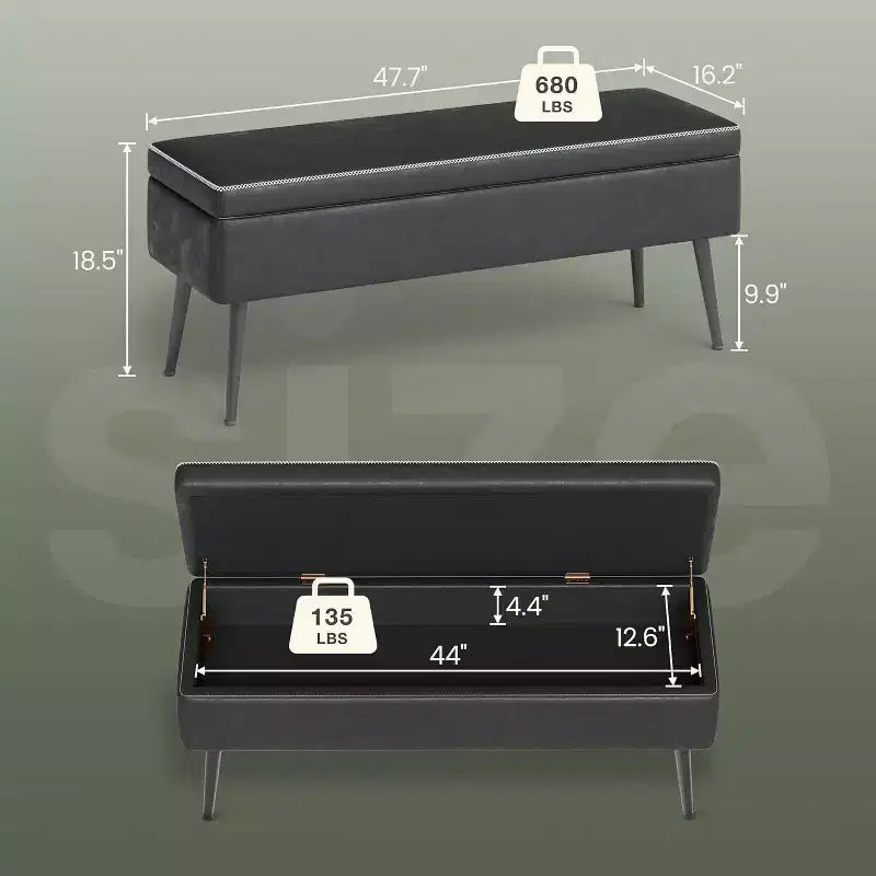 Panca/Contenitore in Ecopelle Marrone/Grigio, 2 Posti, 121,4 cm