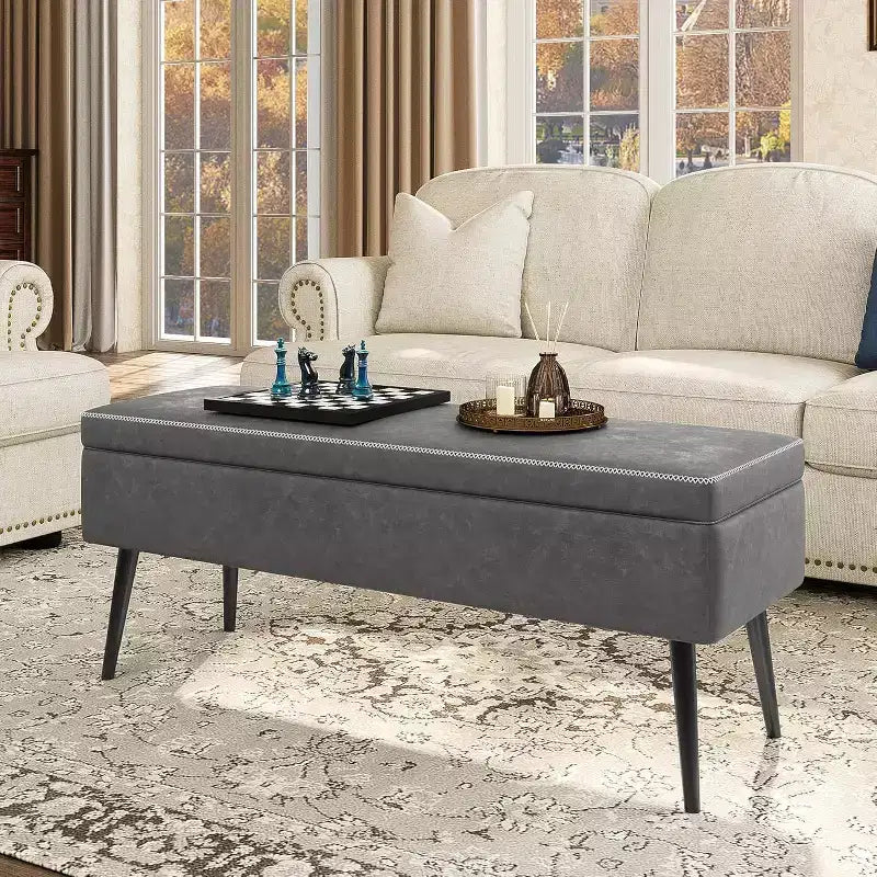 Panca/Contenitore in Ecopelle Marrone/Grigio, 2 Posti, 121,4 cm