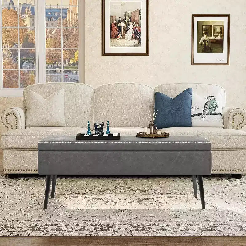 Panca/Contenitore in Ecopelle Marrone/Grigio, 2 Posti, 121,4 cm