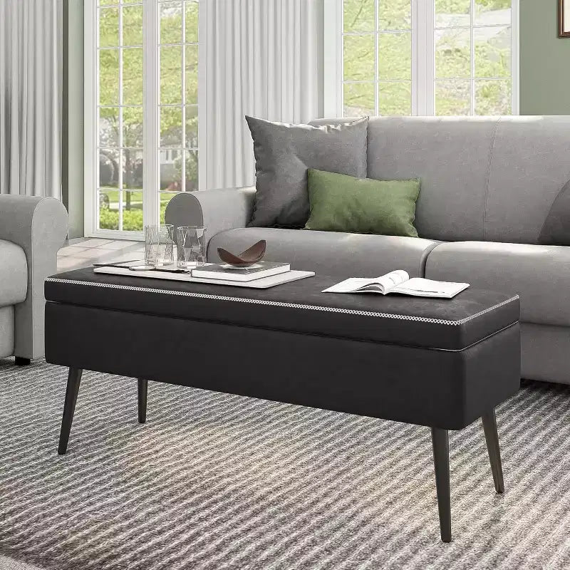 Panca/Contenitore in Ecopelle Marrone/Grigio, 2 Posti, 121,4 cm