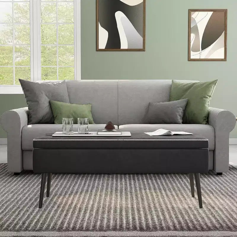 Panca/Contenitore in Ecopelle Marrone/Grigio, 2 Posti, 121,4 cm