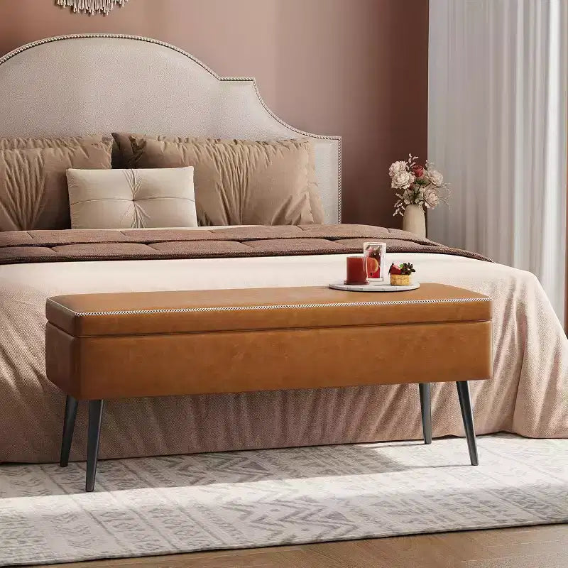 Panca/Contenitore in Ecopelle Marrone/Grigio, 2 Posti, 121,4 cm