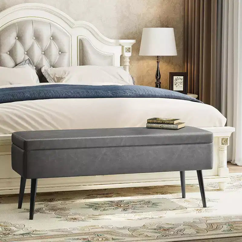Panca/Contenitore in Ecopelle Marrone/Grigio, 2 Posti, 121,4 cm