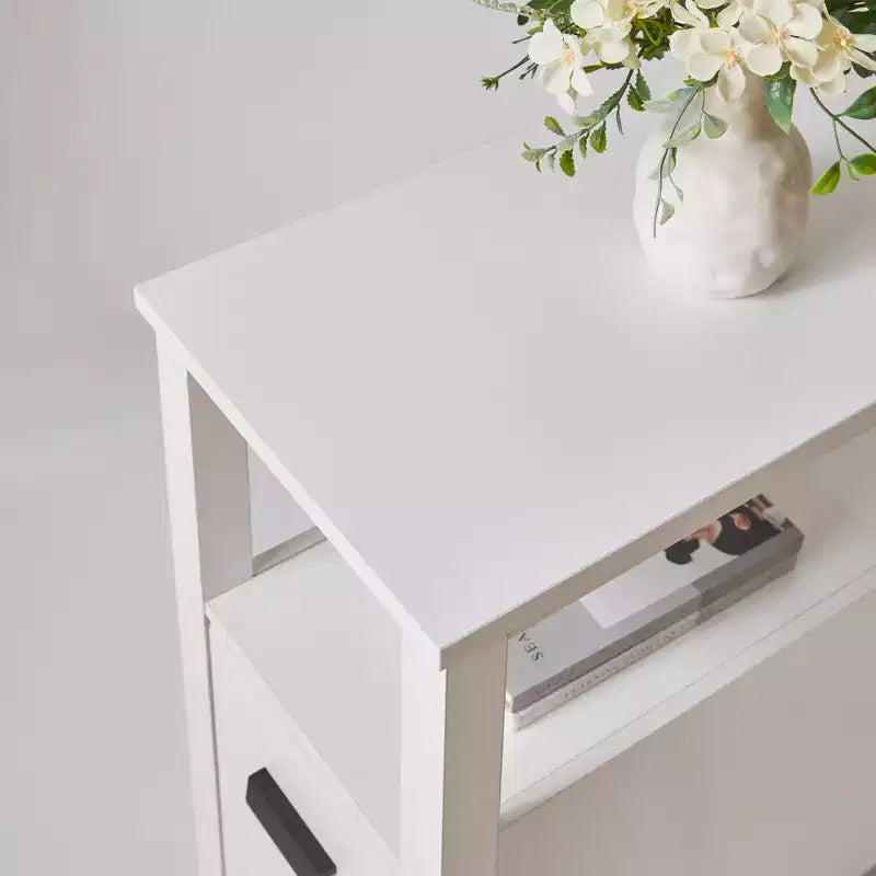 Comodino moderno singolo noce/bianco con 2 cassetti e stazione di ricarica