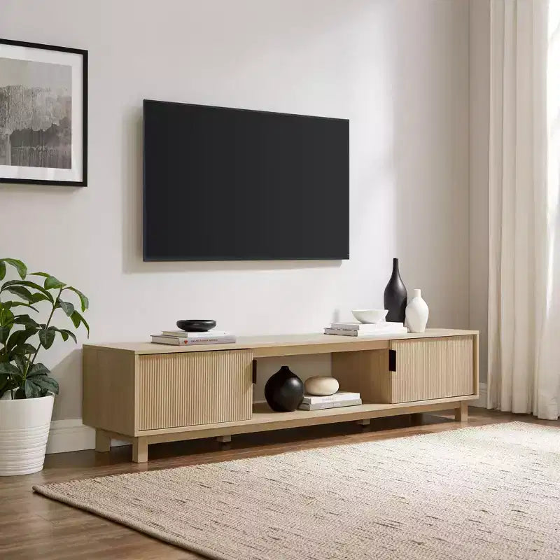 Mobile TV a 2 ante con scanalature – Rovere Coastal o Moka, 58" e 70"