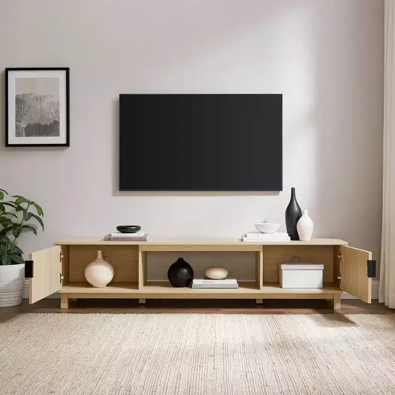 Mobile TV a 2 ante con scanalature – Rovere Coastal o Moka, 58" e 70"
