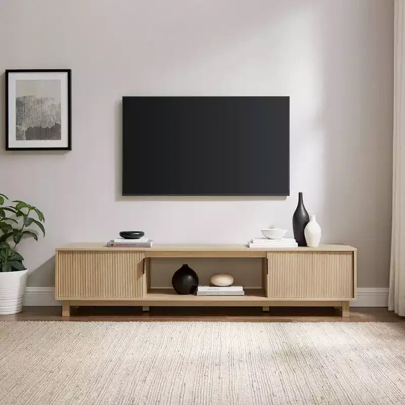 Mobile TV a 2 ante con scanalature – Rovere Coastal o Moka, 58" e 70"