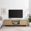 Modern Reeded Wood 2-Door TV Stand