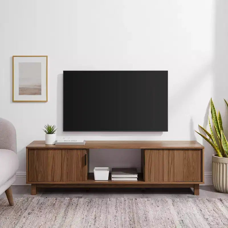 Mobile TV a 2 ante con scanalature – Rovere Coastal o Moka, 58" e 70"
