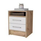 Comodino a 2 cassetti beige con ripiano aperto, 1 persona