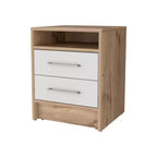 Comodino a 2 cassetti beige con ripiano aperto, 1 persona