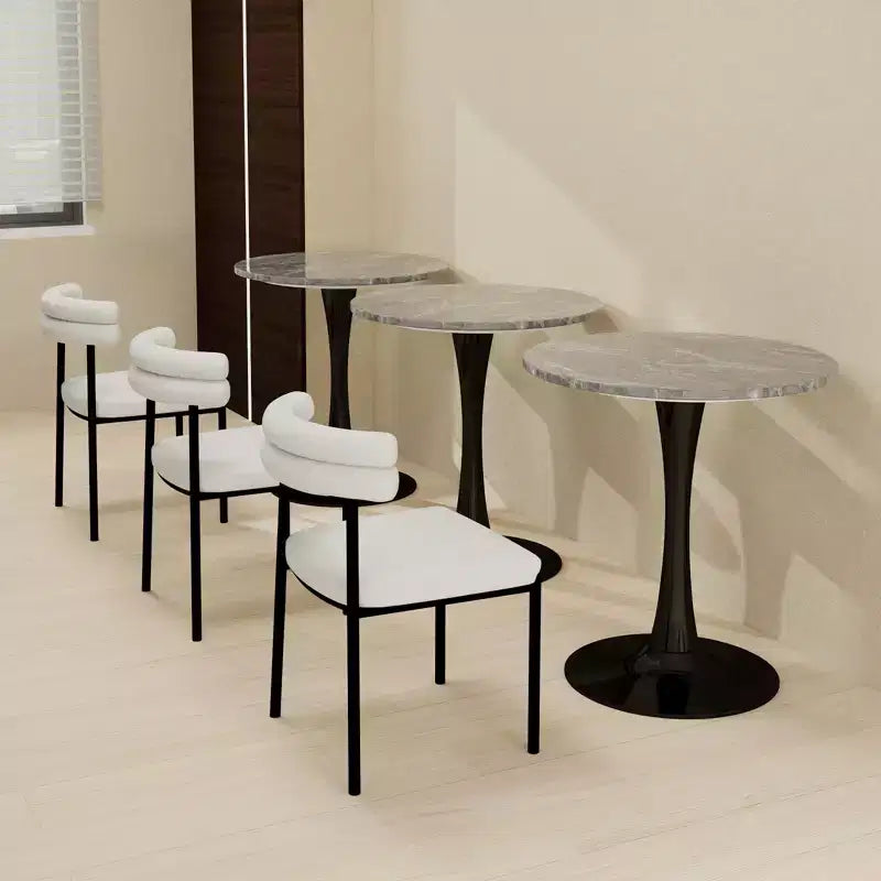 Tavolino da caffè rotondo nero da 69 cm, piano effetto marmo grigio scuro, 2-4 posti a sedere