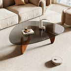 Modern Glass Coffee Table, 35.8x 25.6 x 15.7 Mid Century Style, Sleek Design, Suitable for Bedroom, Living Room, Reception, Office, Walnut
