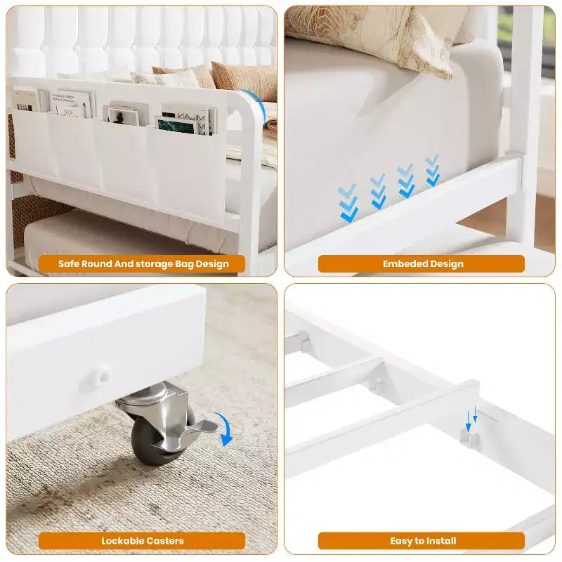 Divano letto singolo imbottito bianco/nero con letto estraibile, LED e stazione di ricarica – Posti letto 2