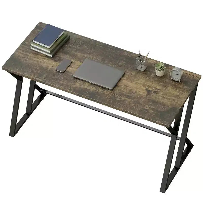 Scrivania industriale da 55", Struttura a Z, Grigio / Marrone rustico, 1 persona