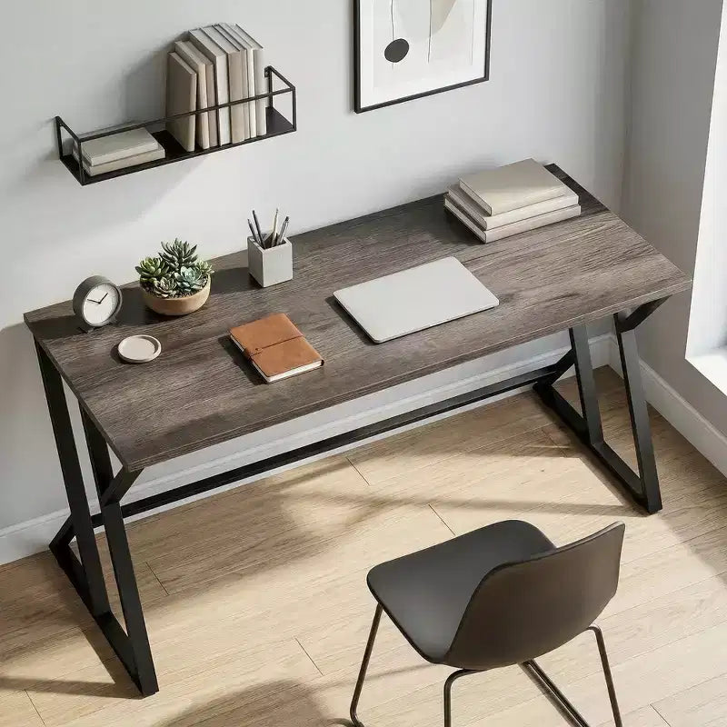 Scrivania industriale da 55", Struttura a Z, Grigio / Marrone rustico, 1 persona