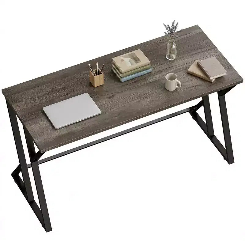 HOMCOM 55 Inch Computer Desk, Industrial Writing Desk with Z-Shaped Metal Leg, Study Table for Home Office
