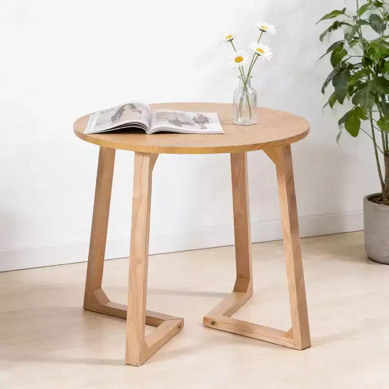 Tavolino da Caffè Rotondo Beige, Moderno di Metà Secolo, Gambe Incrociate, Uso Singolo