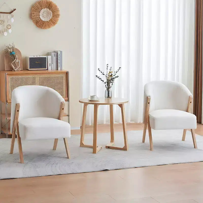Tavolino da Caffè Rotondo Beige, Moderno di Metà Secolo, Gambe Incrociate, Uso Singolo