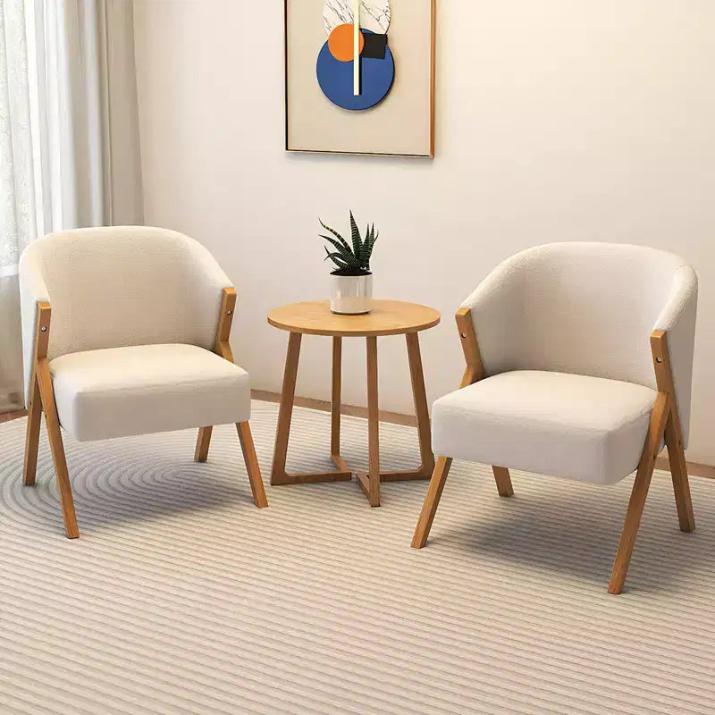 Tavolino da Caffè Rotondo Beige, Moderno di Metà Secolo, Gambe Incrociate, Uso Singolo