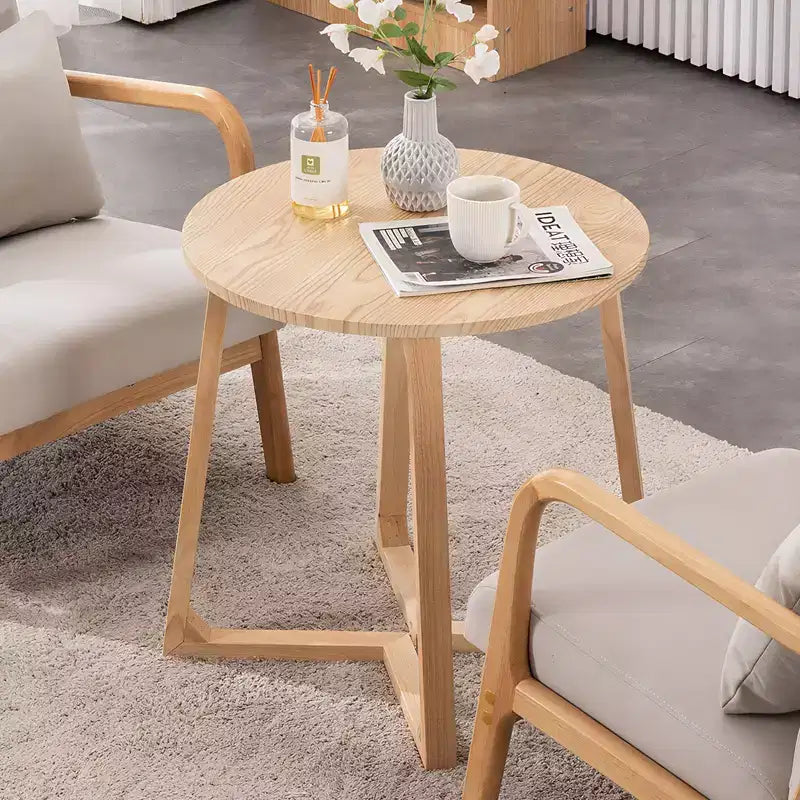 Tavolino da Caffè Rotondo Beige, Moderno di Metà Secolo, Gambe Incrociate, Uso Singolo