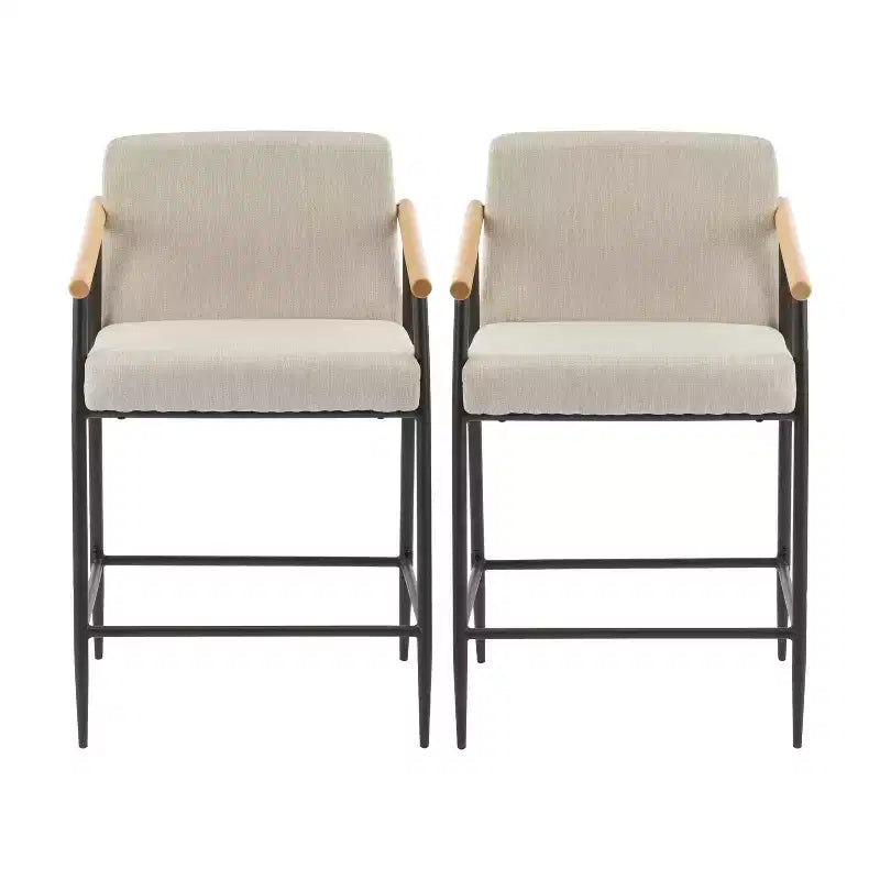 Christopher Knight Home Set of 2 Ruby Mid Century Modern Upholstered Counter Stool with Iron Frame Counter Height Barstools Beige/Espresso