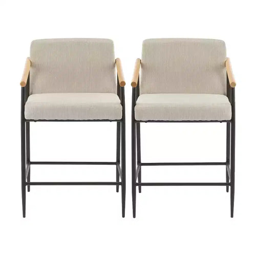 Christopher Knight Home Set of 2 Ruby Mid Century Modern Upholstered Counter Stool with Iron Frame Counter Height Barstools Beige/Espresso
