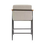 Sgabello da bancone alto con schienale, rivestito in tessuto beige/espresso con braccioli, set da 2