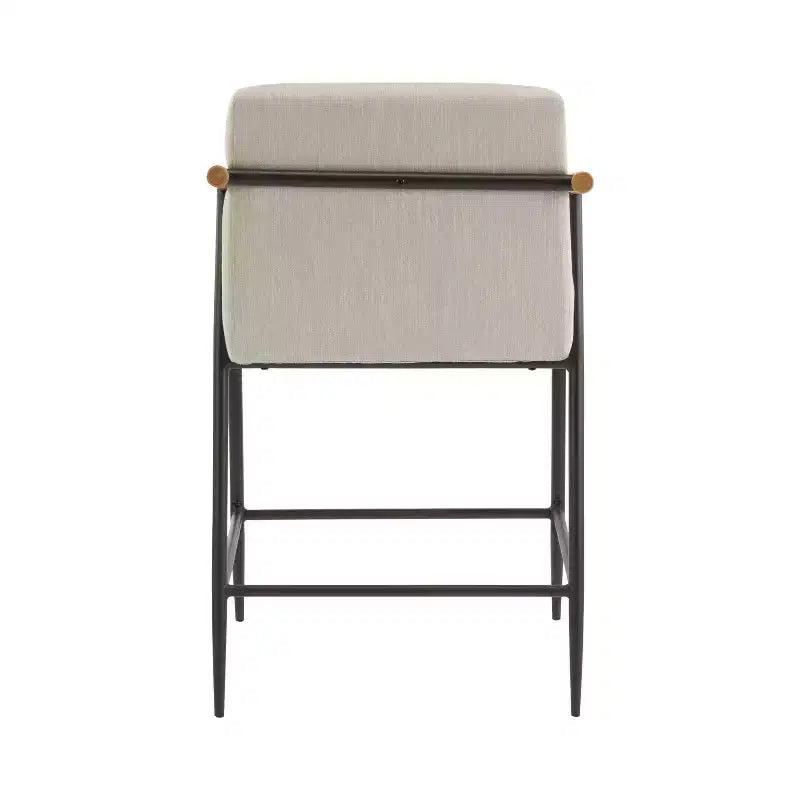 Sgabello da bancone alto con schienale, rivestito in tessuto beige/espresso con braccioli, set da 2