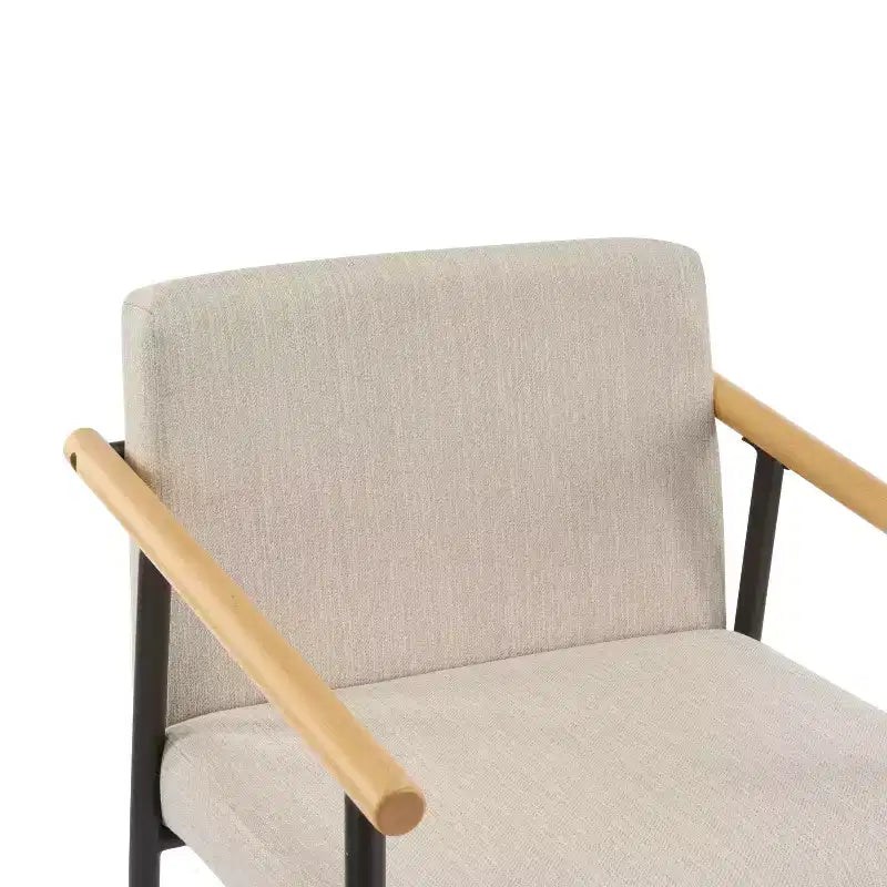 Sgabello da bancone alto con schienale, rivestito in tessuto beige/espresso con braccioli, set da 2