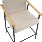 Sgabello da bancone alto con schienale, rivestito in tessuto beige/espresso con braccioli, set da 2