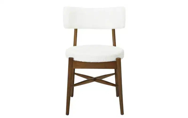 Sedia da pranzo senza braccioli in lino beige, stile a gobba di cammello, set da 2