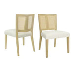 Christopher Knight Home Set of 2 Genesis Rubberwood Upholstered Dining Chairs with Cane Webbing Beige/Light Ash