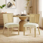 Sedia da pranzo senza braccioli color beige, stile metà secolo, set da 2