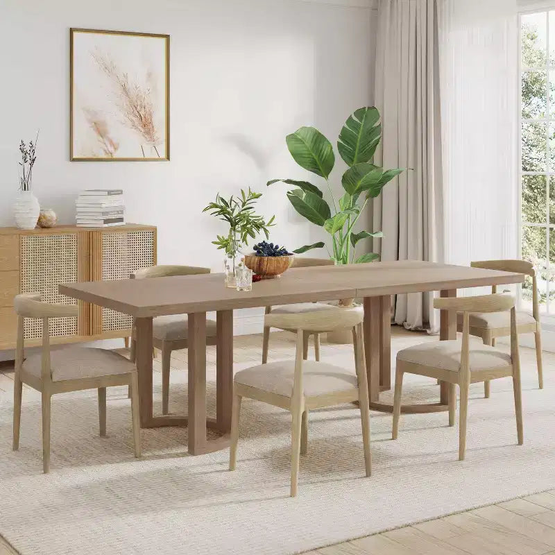 Set da pranzo 7 pezzi in frassino chiaro, moderno di metà secolo, 6 posti