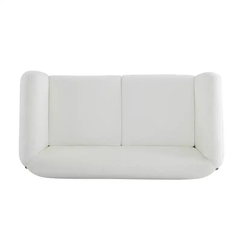 Divanetto in tessuto bouclé beige, 2 posti, gambe in legno color espresso