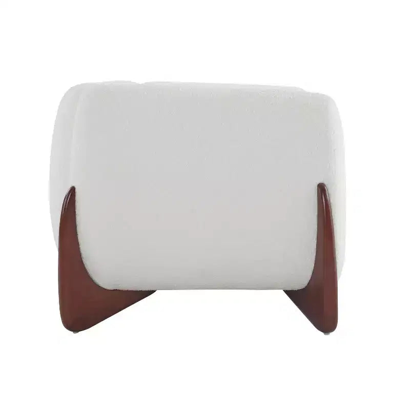 Divanetto in tessuto bouclé beige, 2 posti, gambe in legno color espresso