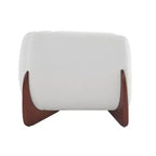 Divanetto in tessuto bouclé beige, 2 posti, gambe in legno color espresso