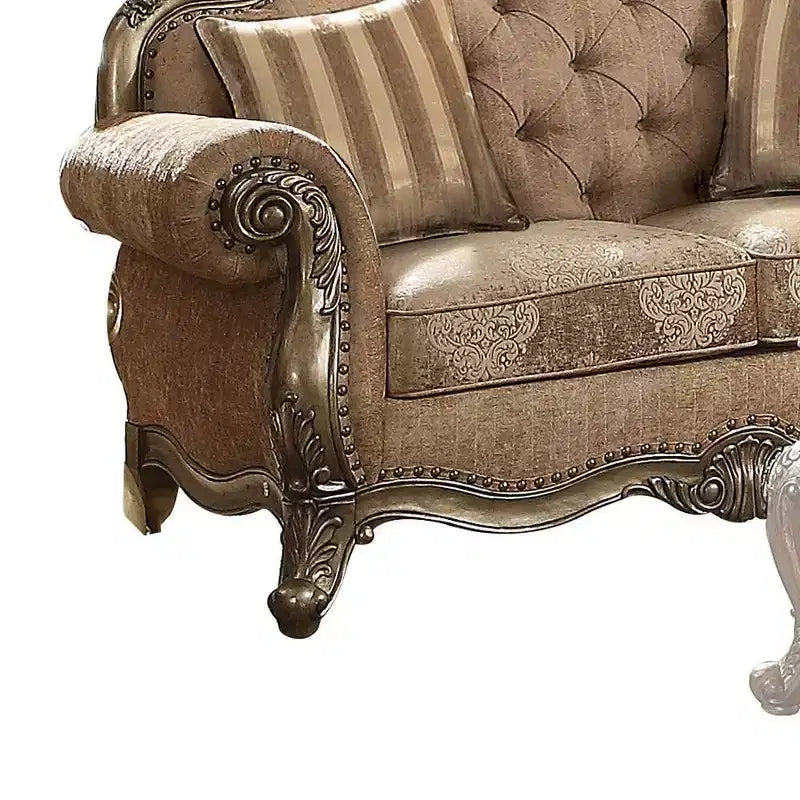 Divanetto in tessuto grigio, stile antico, 2 posti